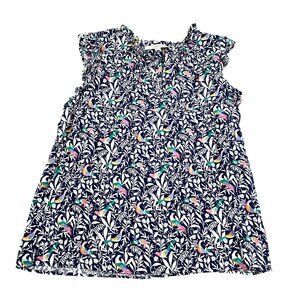 Loft Navy Print Sleeveless Pullover Blouse Top Sz LP